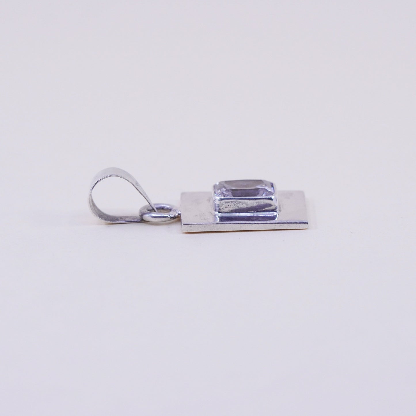 Vintage sterling 925 silver cz handmade rectangular pendant