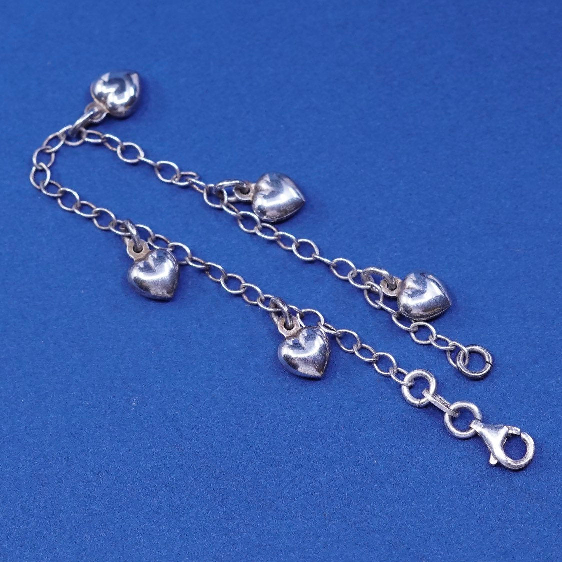 5.5", 2mm, Sterling silver handmade bracelet, 925 circle chain w/ heart Charm
