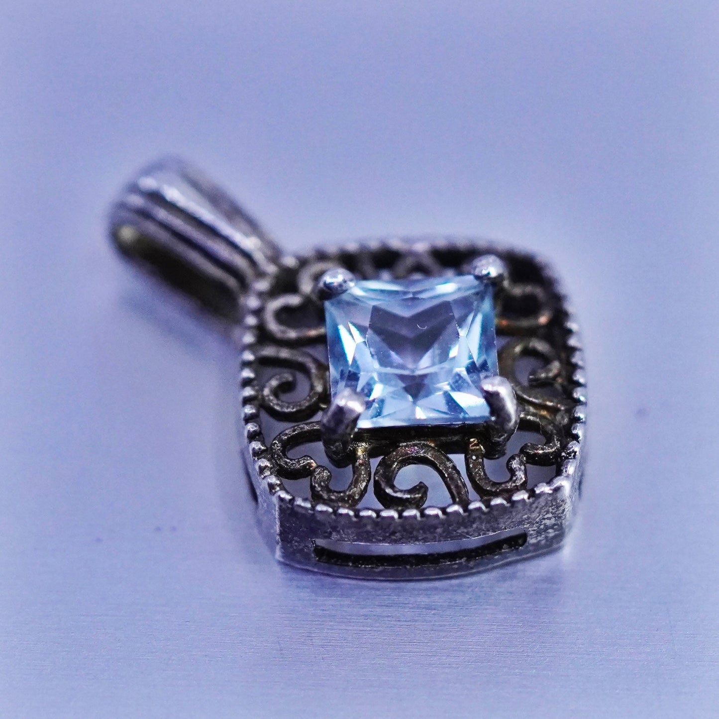 antique sterling 925 silver pendant with blue topaz