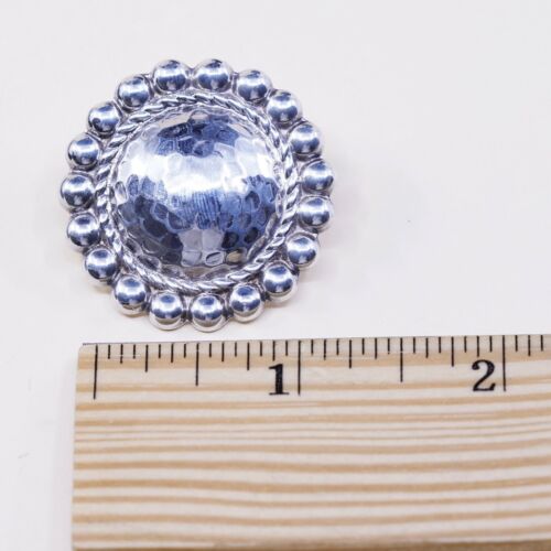VINTAGE Fas Sterling Silver 925 Hammered Round Huge Studs EARRINGS W Beads