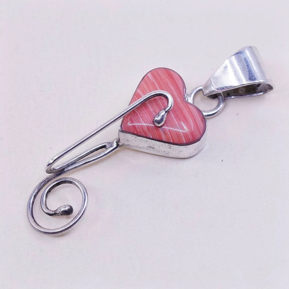 vintage handmade sterling silver pendant, Mexico 925 with heart orange agate