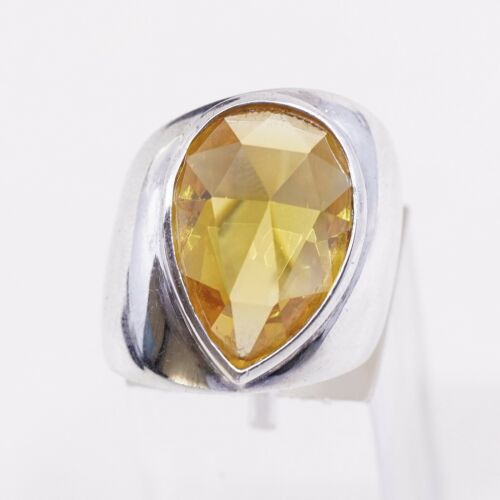 Sz 6.5, Vtg Sterling Silver handmade Ring, 925 Cocktail Ring W/ Teardrop citrine