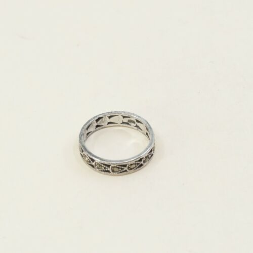 Size 7.75, Vtg Sterling Silver Handmade Ring, 925 Silver Band W/ Marcasite