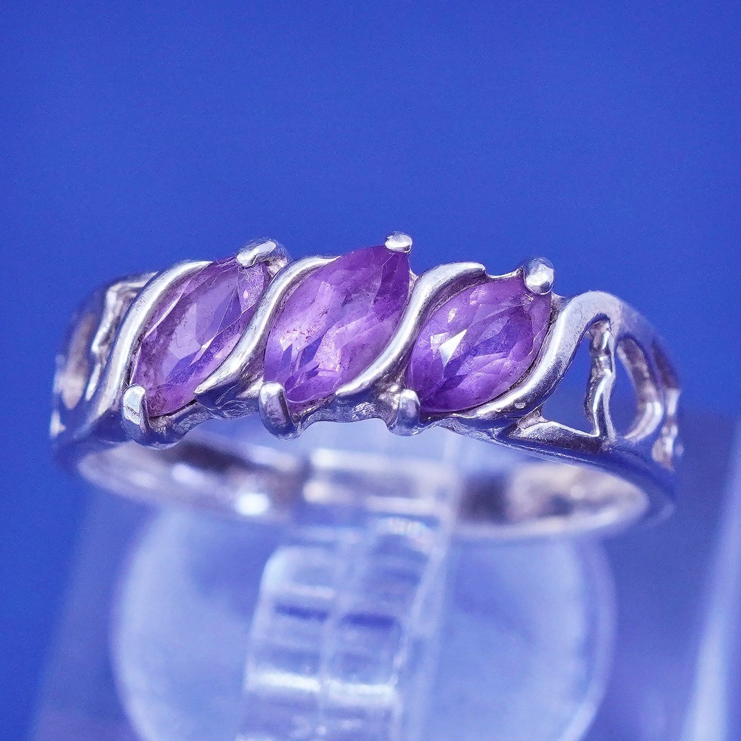 Size 6, vintage Sterling 925 silver handmade ring with Marquise amethyst ring
