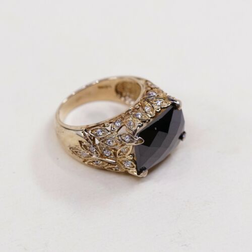 Sz 7, Vtg Vermeil Gold Over Sterling silver Statement ring, 925 W/ Topaz N Cz