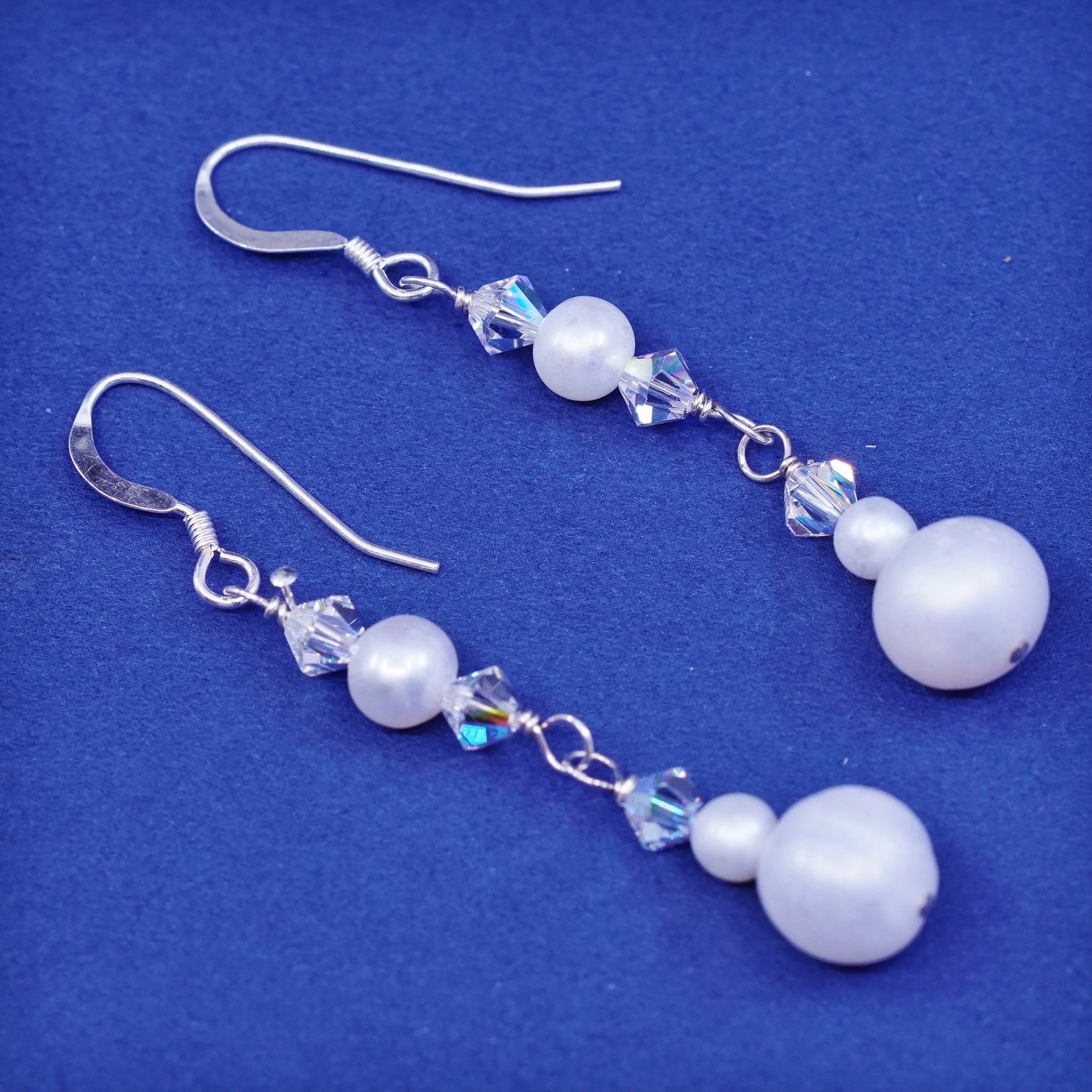 Vintage Sterling silver handmade earrings, 925 hooks with pearl drops