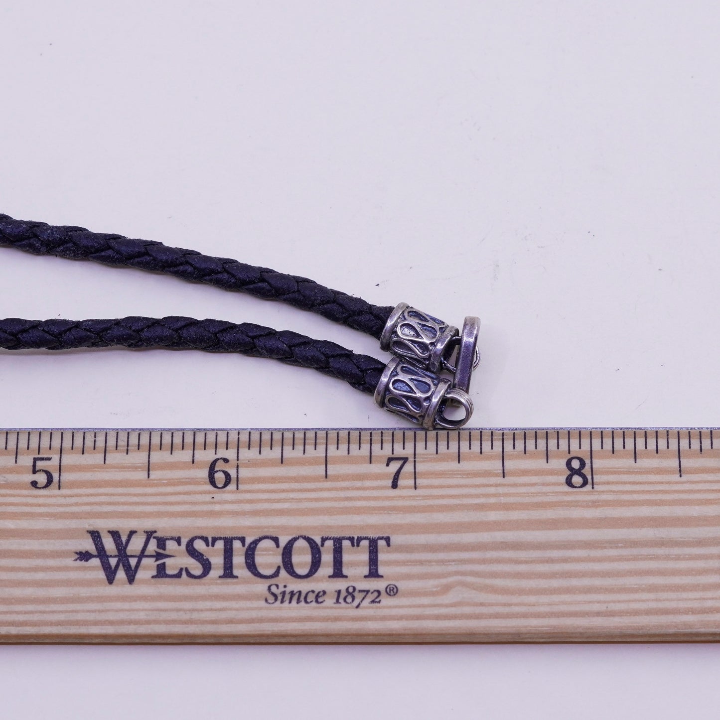 Vintage Braided Black Leather necklace with Pearl and Sterling 925 silver clasp