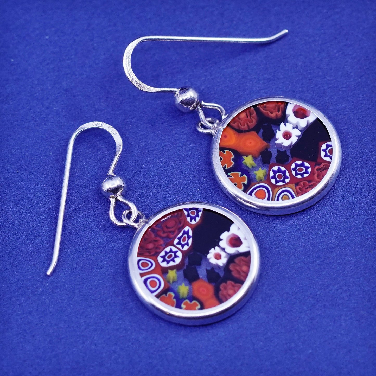 Vintage sterling 925 silver handmade earrings with red Murano glass