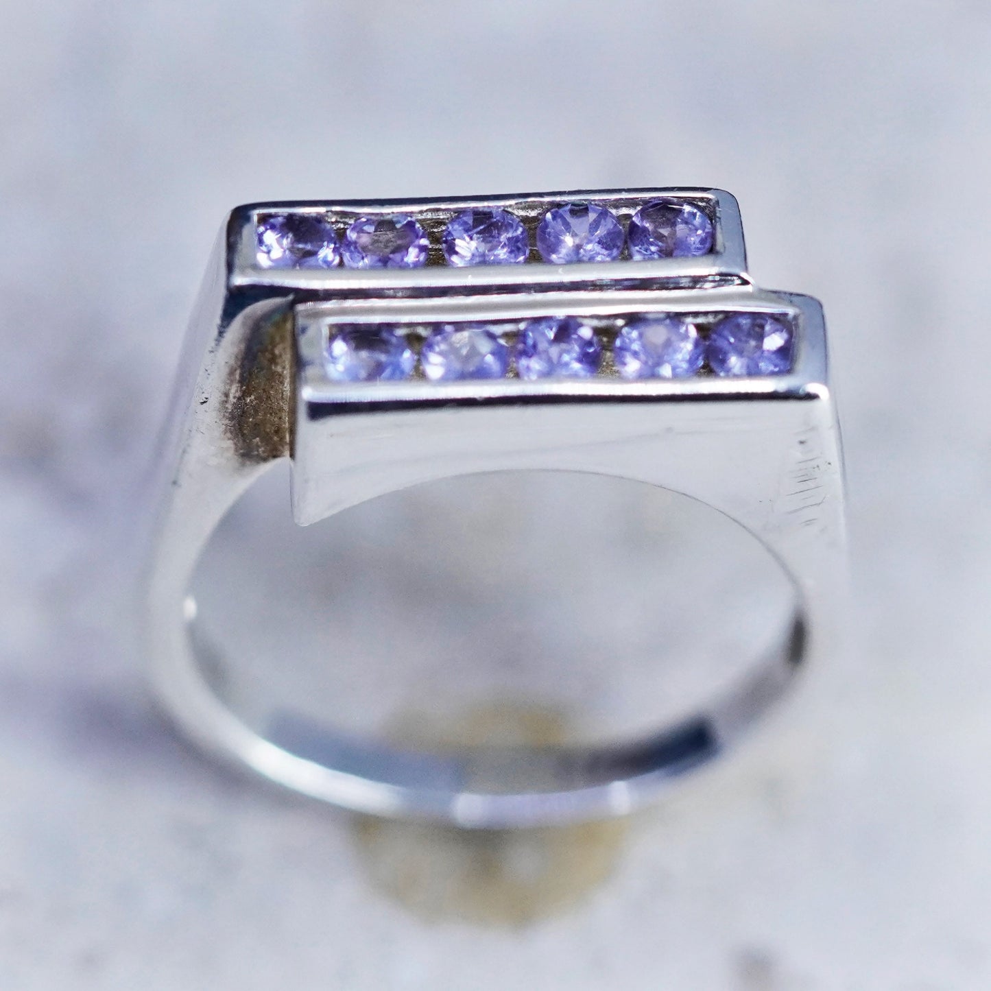 Size 10, vintage Sterling silver handmade ring, 925 band with amethyst