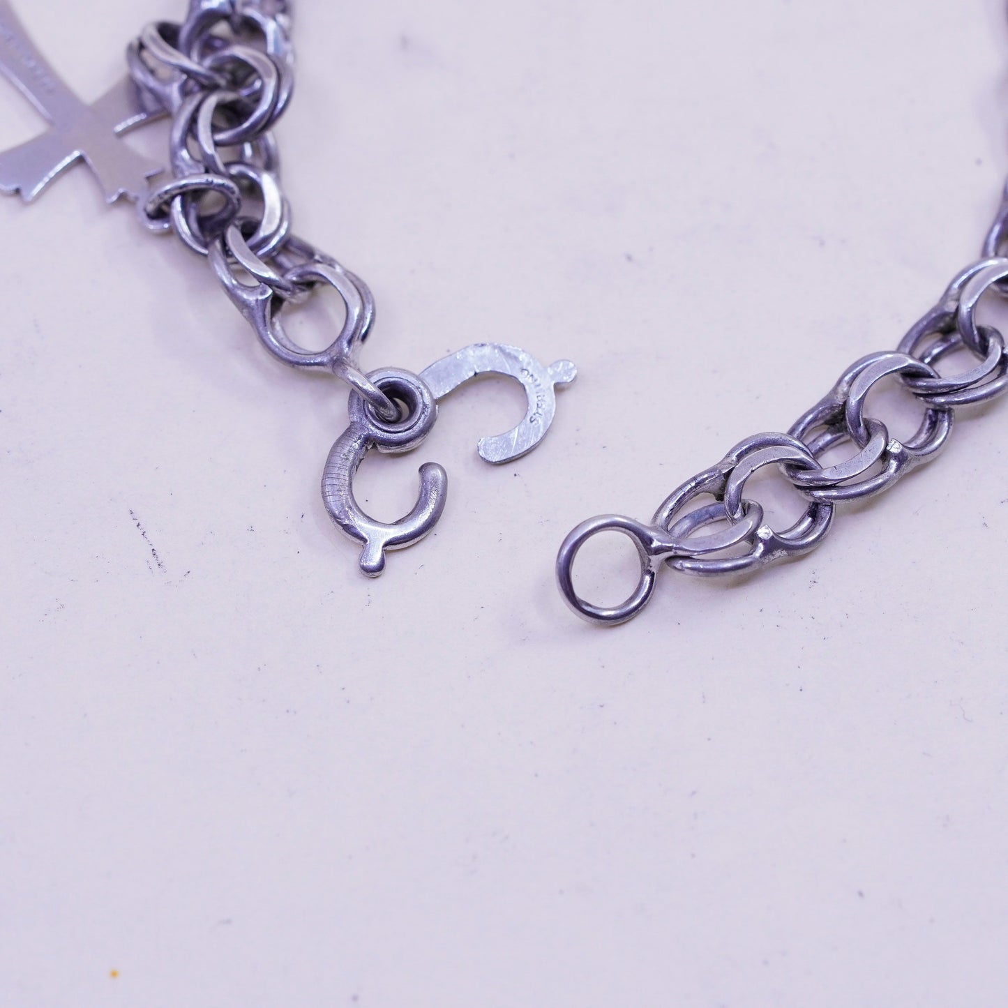 7.25”, 8mm, Vintage sterling silver double curb chain, 925 bracelet cross charm