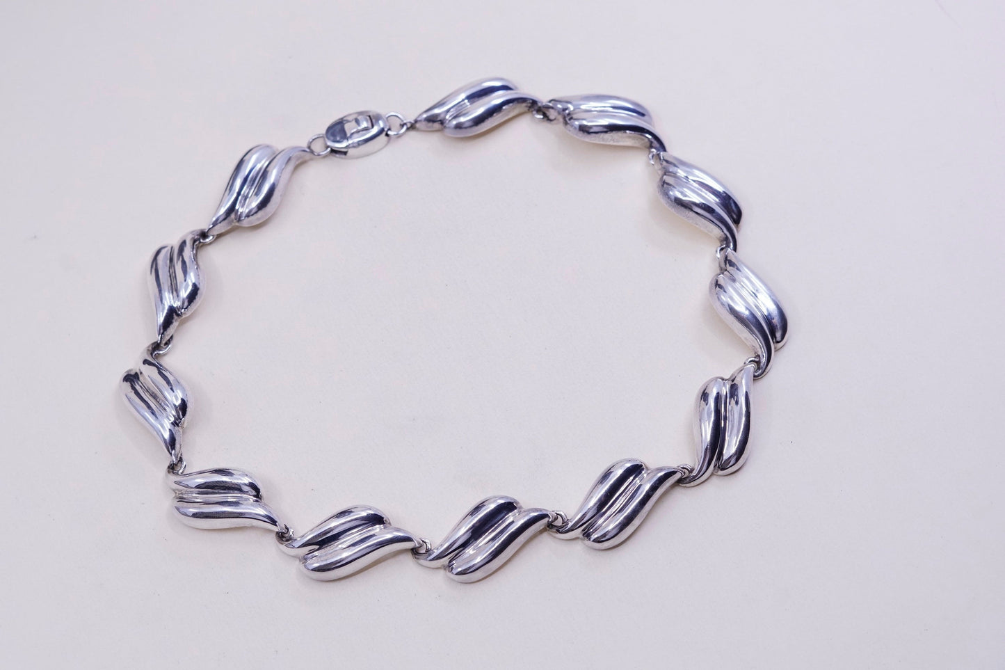 16”,, Vintage sterling 925 silver wavy tennis necklace, 925 chain