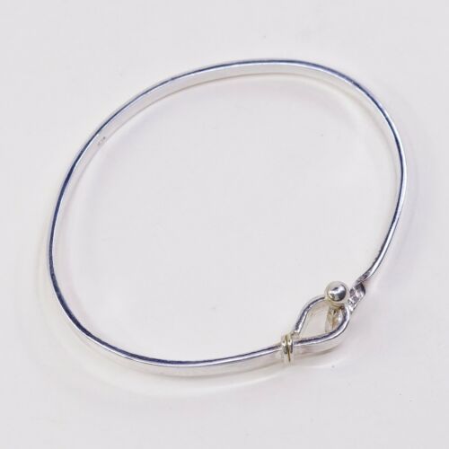 7.25”, Mexico Modern Sterling 925 Silver Handmade Hinged Bangle, Stamped 925