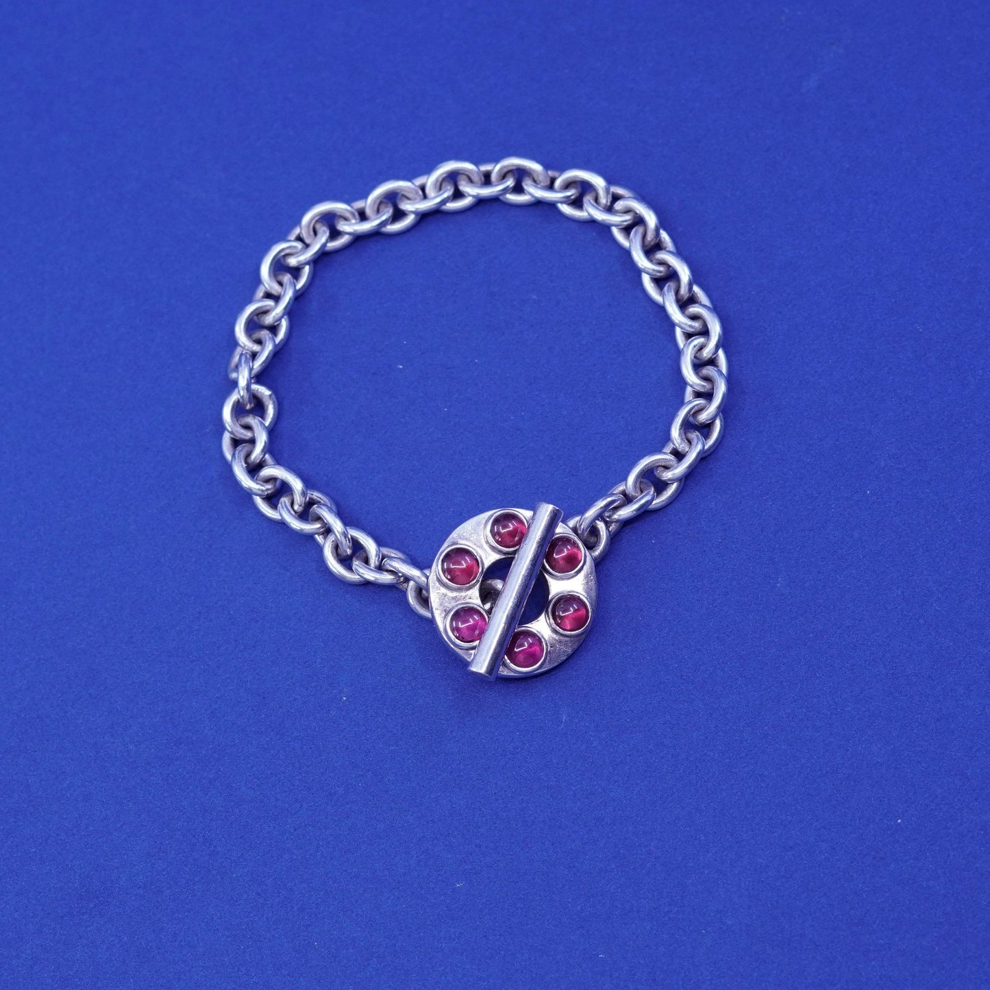 6.74”, Designer ZIA Indonesia Sterling 925 Silver Toggle Bracelet, circle chain