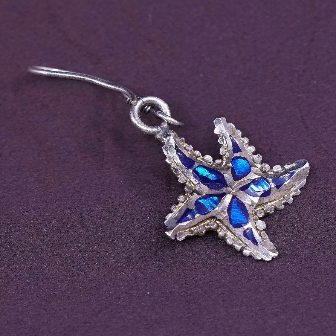 vtg CARDENAS sterling silver handmade earrings, mexico 925 starfish w/ opal