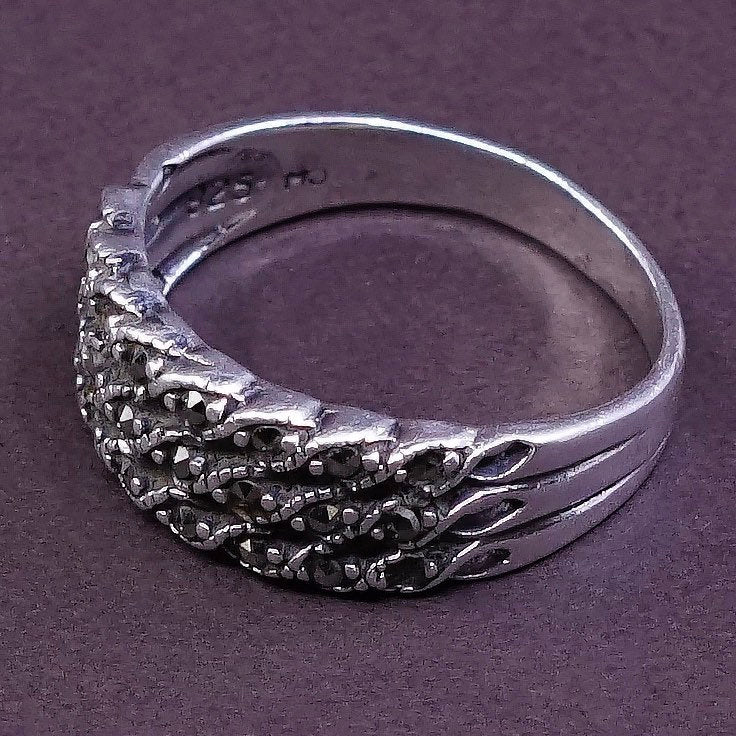 sz 9, vtg Sterling silver handmade ring, 925 with marcasite