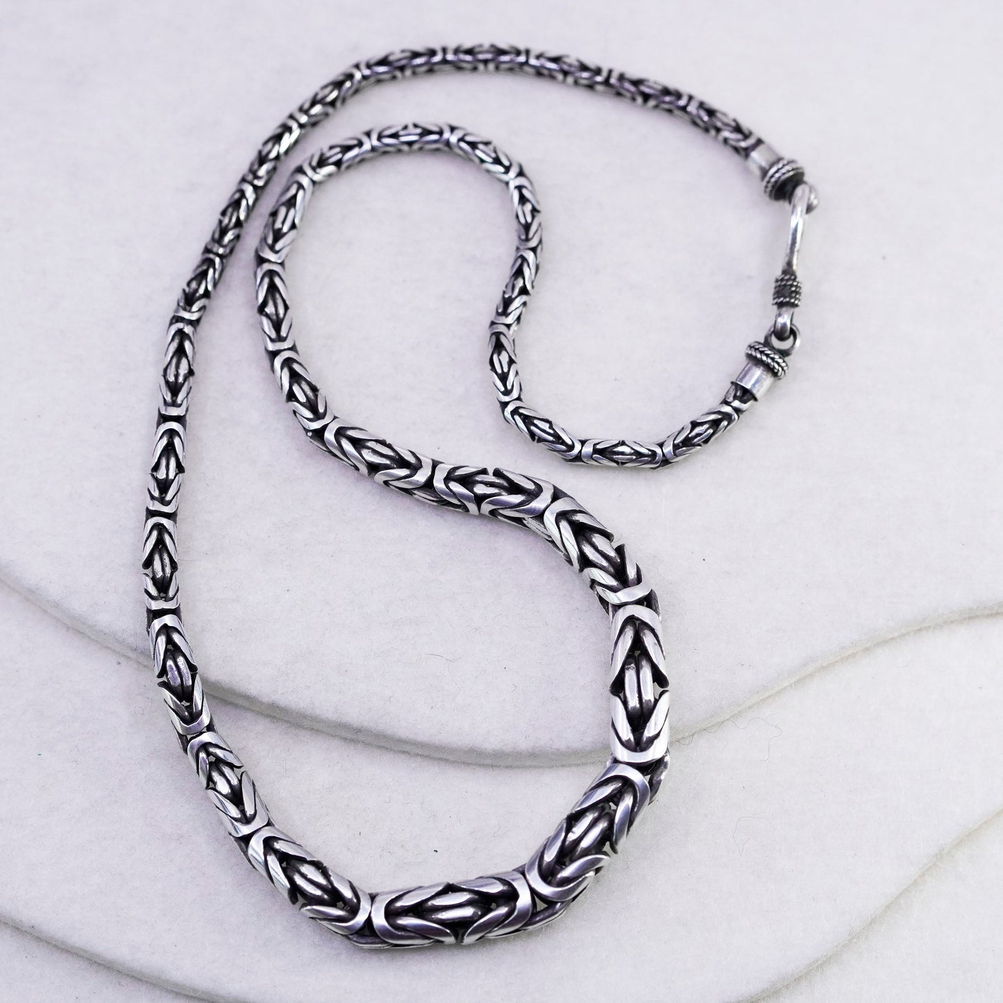 18”, Vintage Mexico Sterling 925 silver graduated birdcage Byzantine necklace