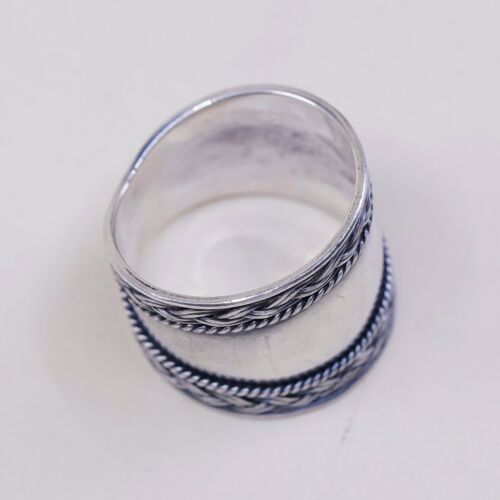 Size 8, Vtg Sterling Silver Handmade ribbed Ring 925 Silver warrior Band