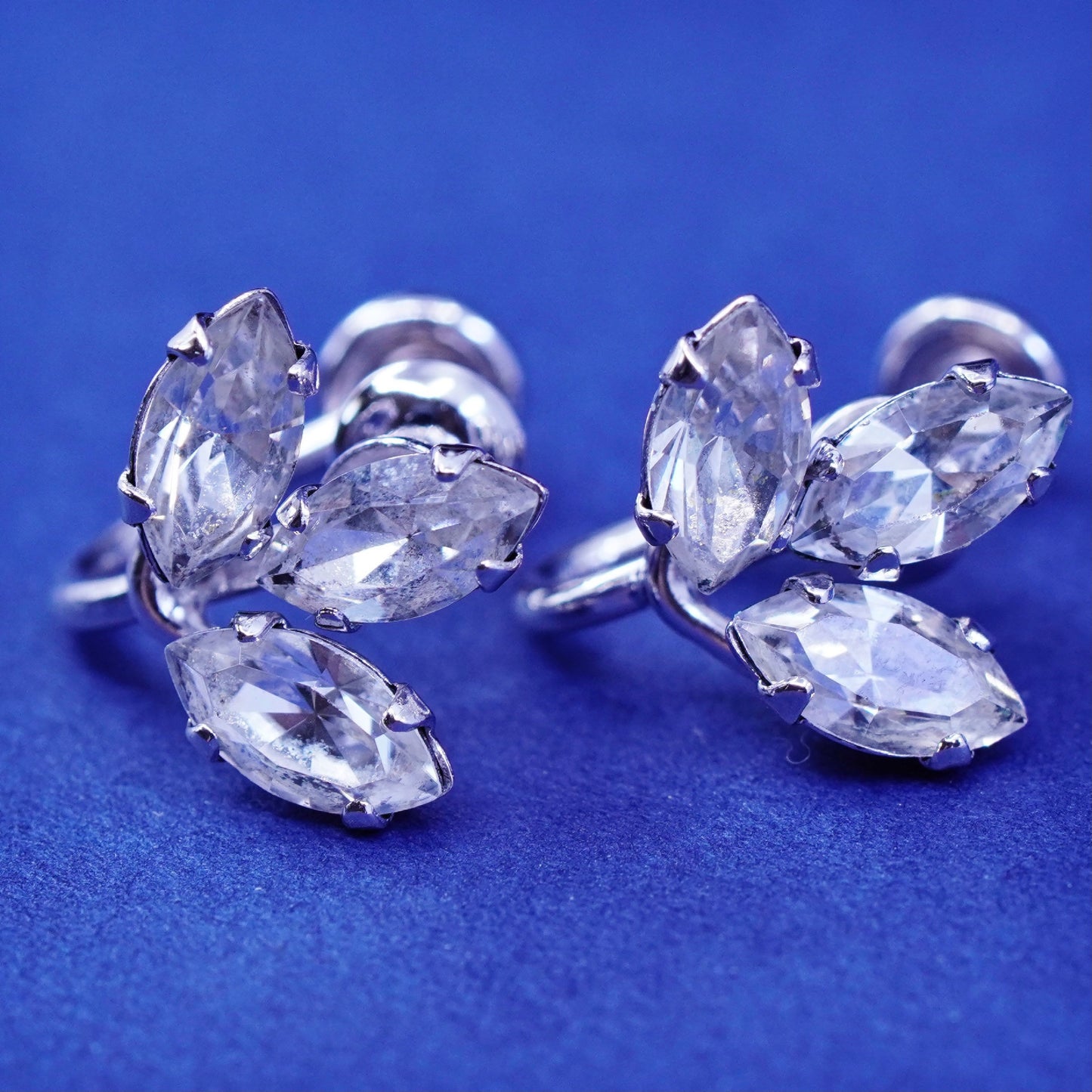 Vintage vandell Sterling 925 silver screw back earrings with clear Rhinestone