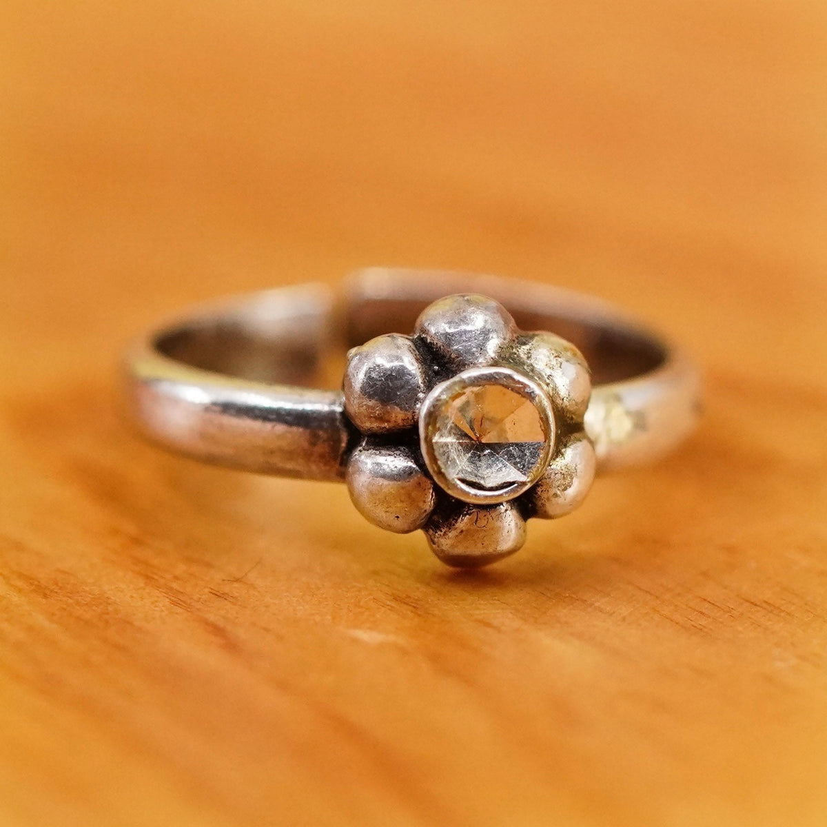 Size 2, vintage Sterling silver handmade pinky ring, 925 flower band, open end