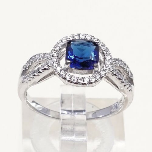 Sz 7.25, Sterling Silver Ring, 925 Silver Engagement Ring W/ blue Sapphire