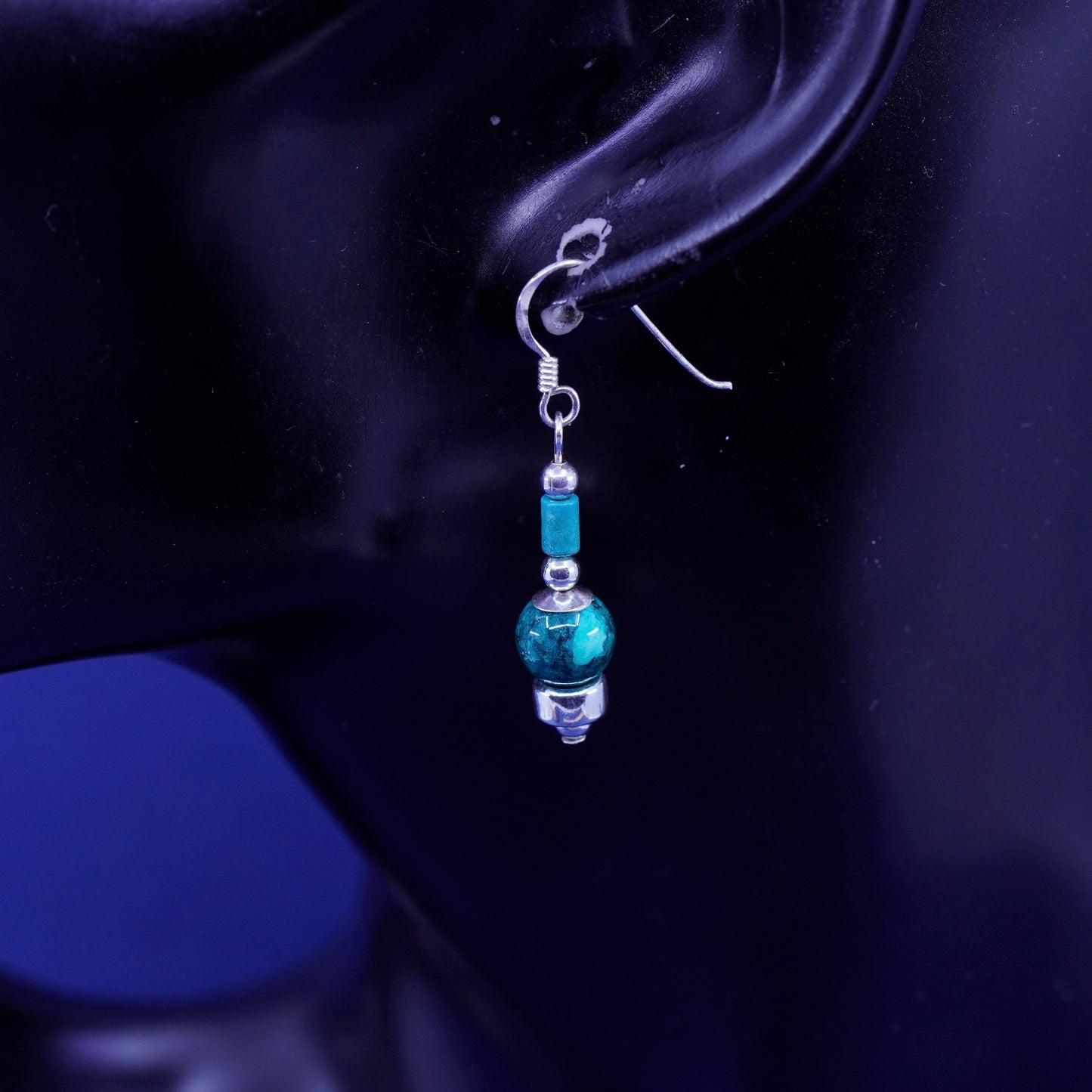 Vintage sterling silver handmade earrings with turquoise inlay
