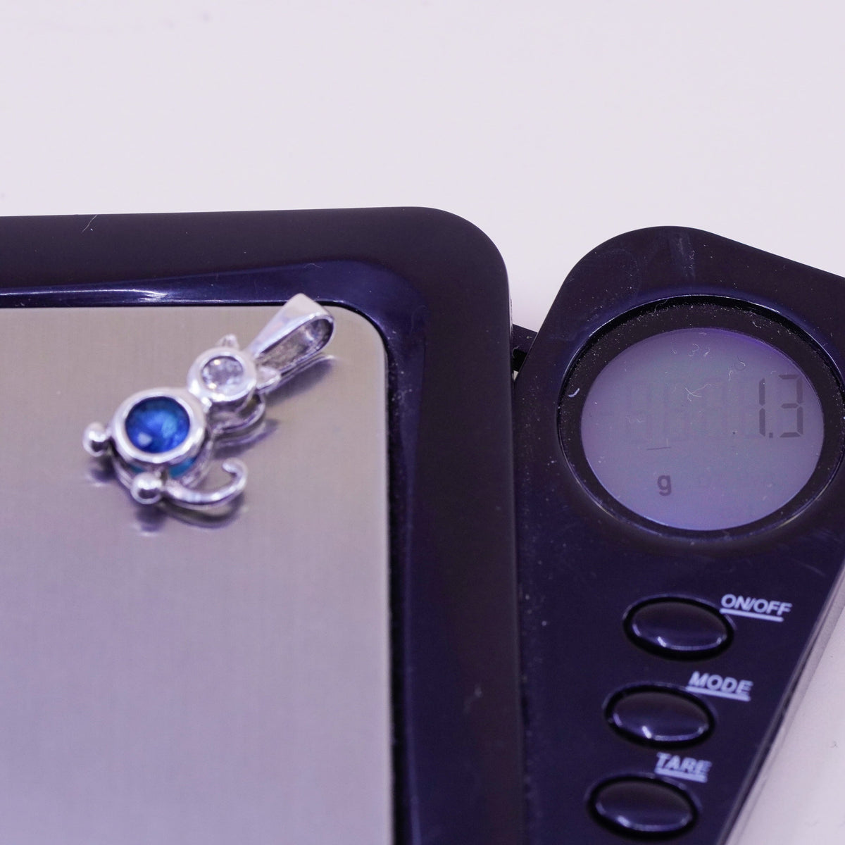 Sterling 925 silver cat kittie puppy birthstone pendant charm with blue Cz
