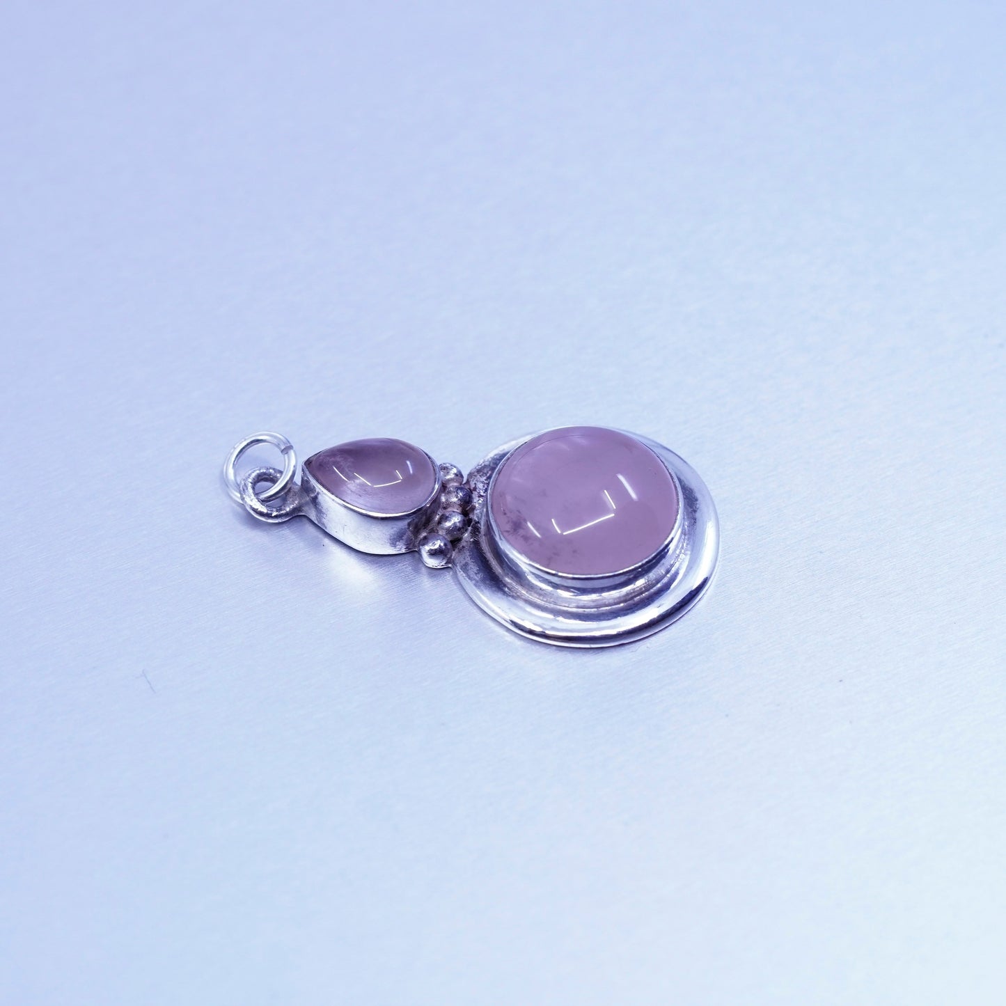 antique sterling 925 silver pendant with round rose quartz