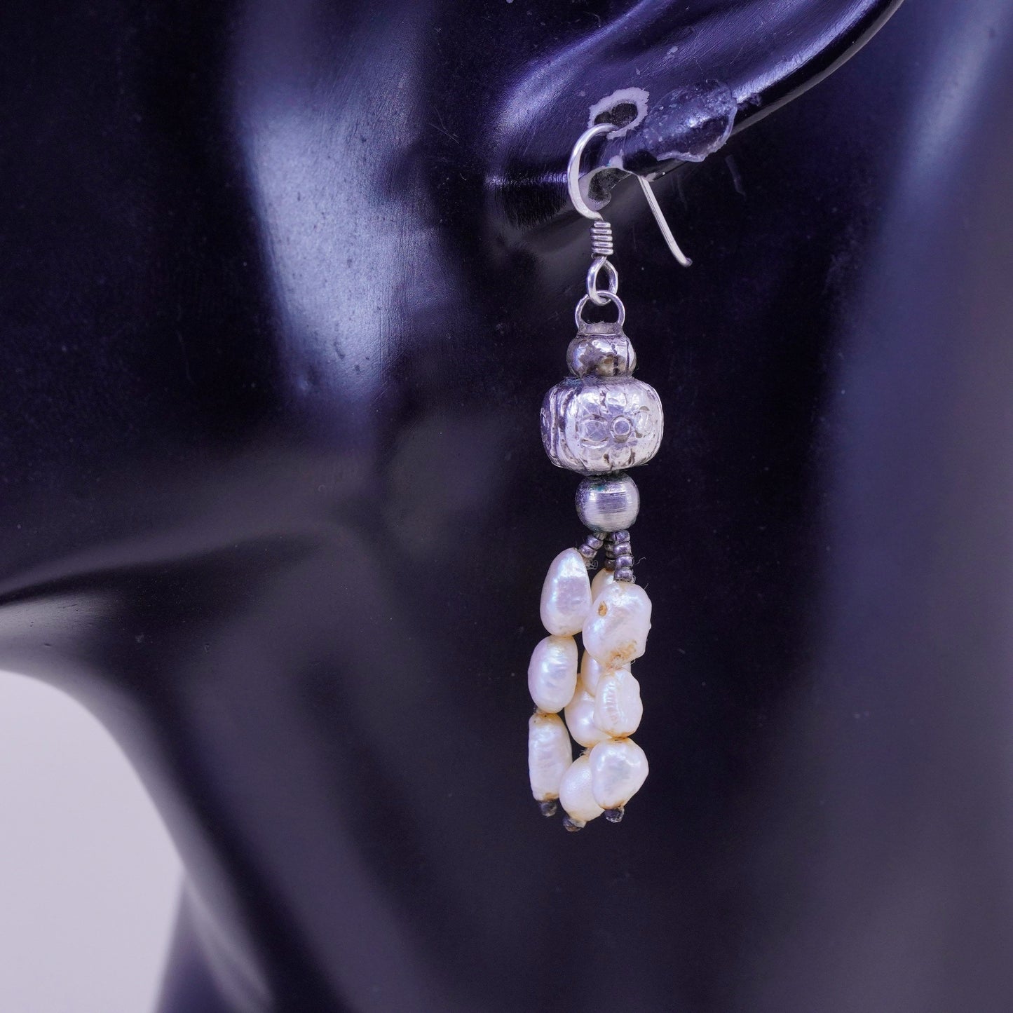 Vintage Sterling 925 silver handmade earrings with pearl