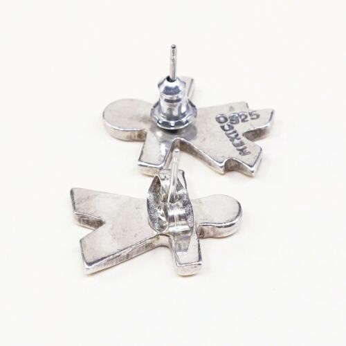 Lovely Vintage Sterling Silver Handmade Stick Figure Earrings, Mexico 925 Studs