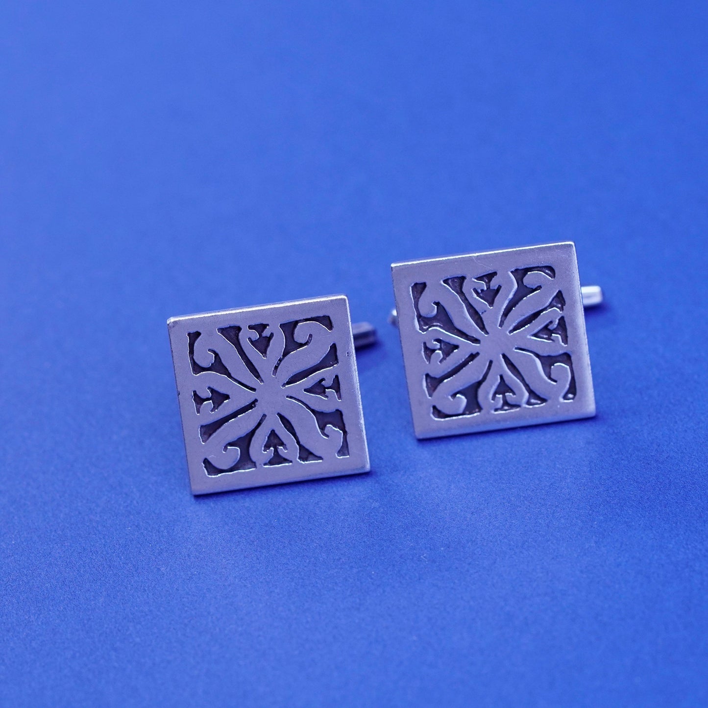 Vintage sterling silver Handmade cufflink, antique Mexico square 925 cuff links