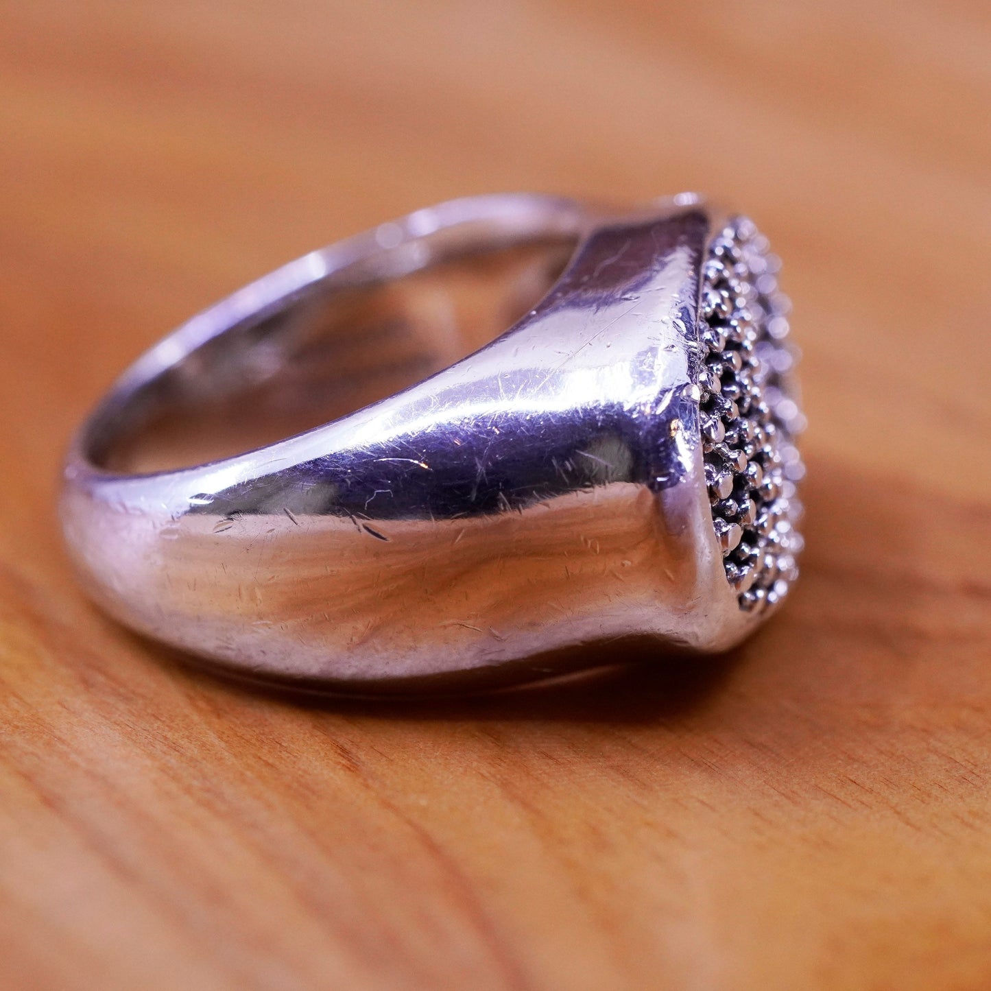 Size 8, michael dawkins sterling silver handmade ring 925 statement beaded band