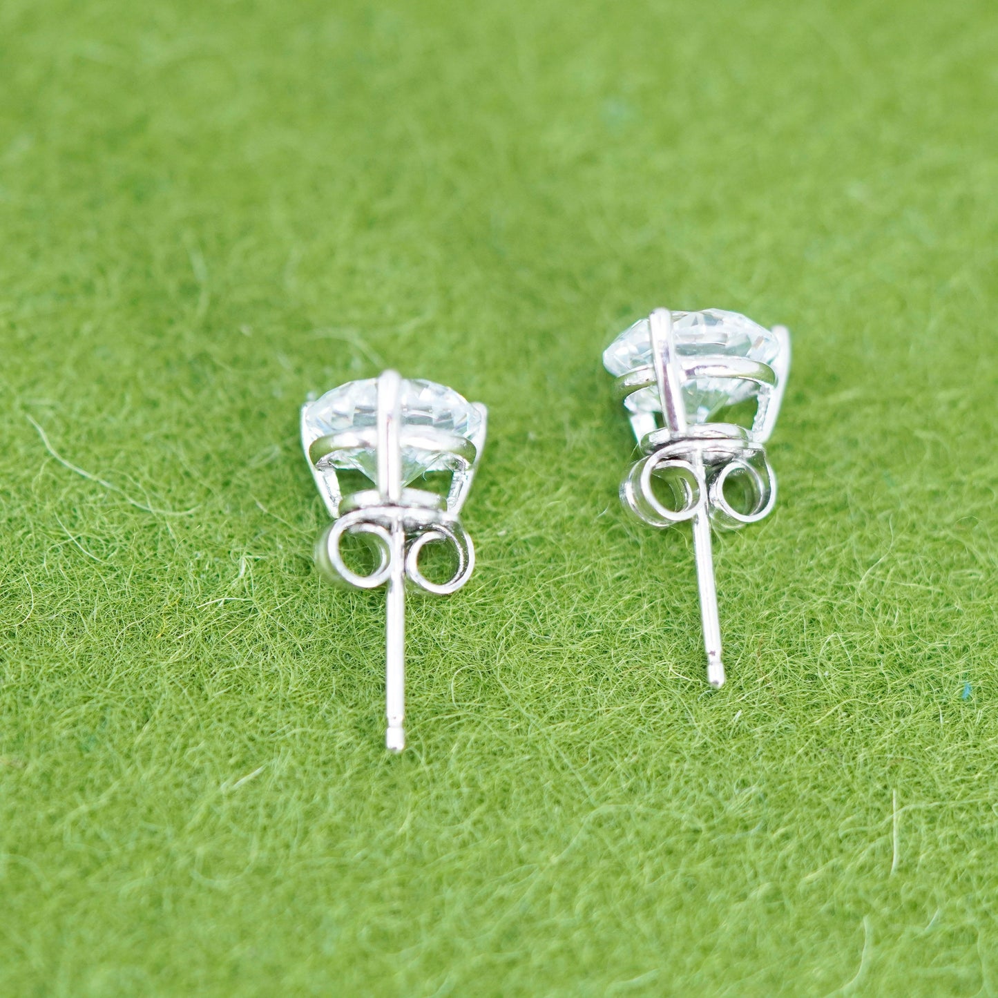 7mm, Vintage sterling silver genuine cz studs, fashion minimalist earrings