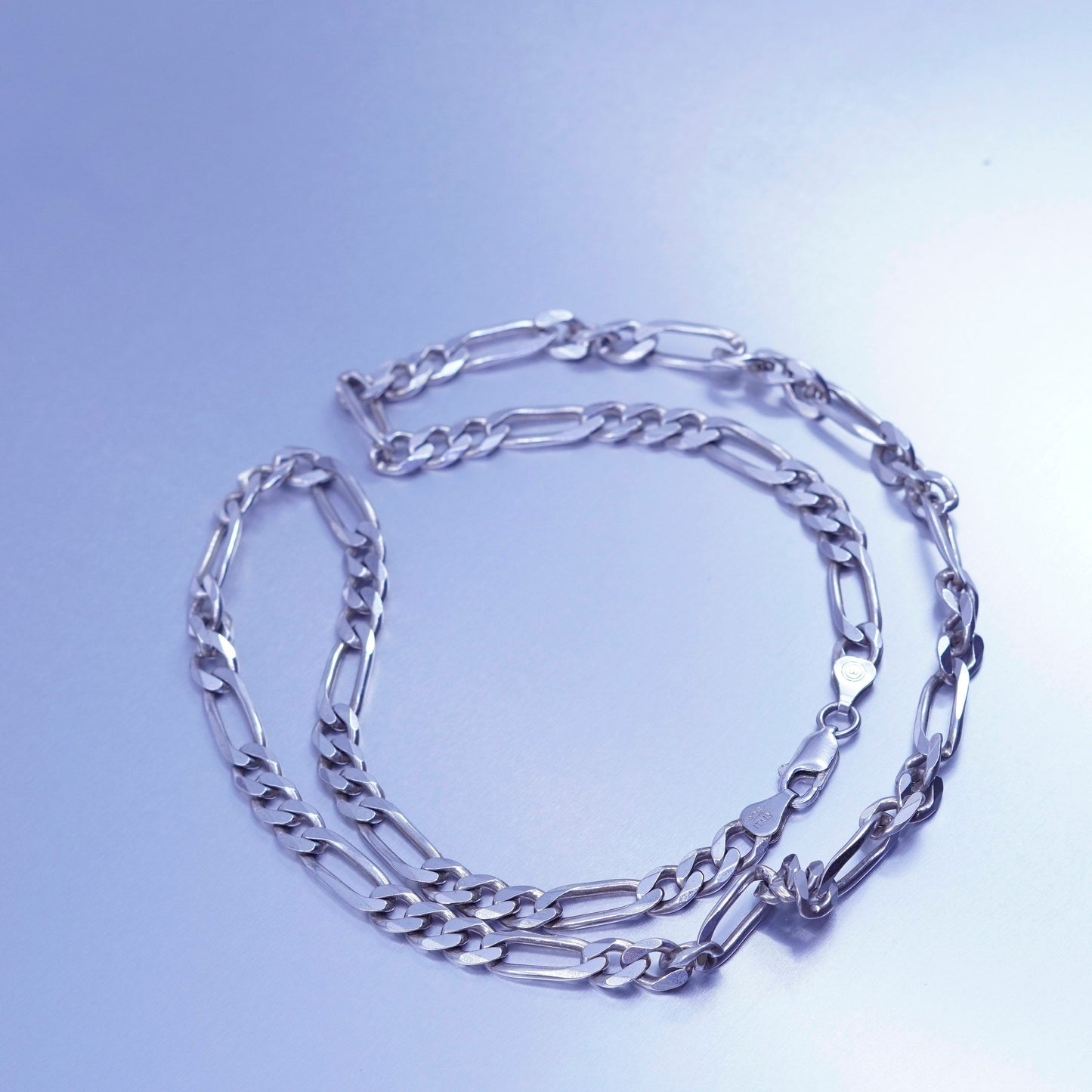 24” 7mm, vintage Italy Sterling 925 silver bold figaro chain necklace