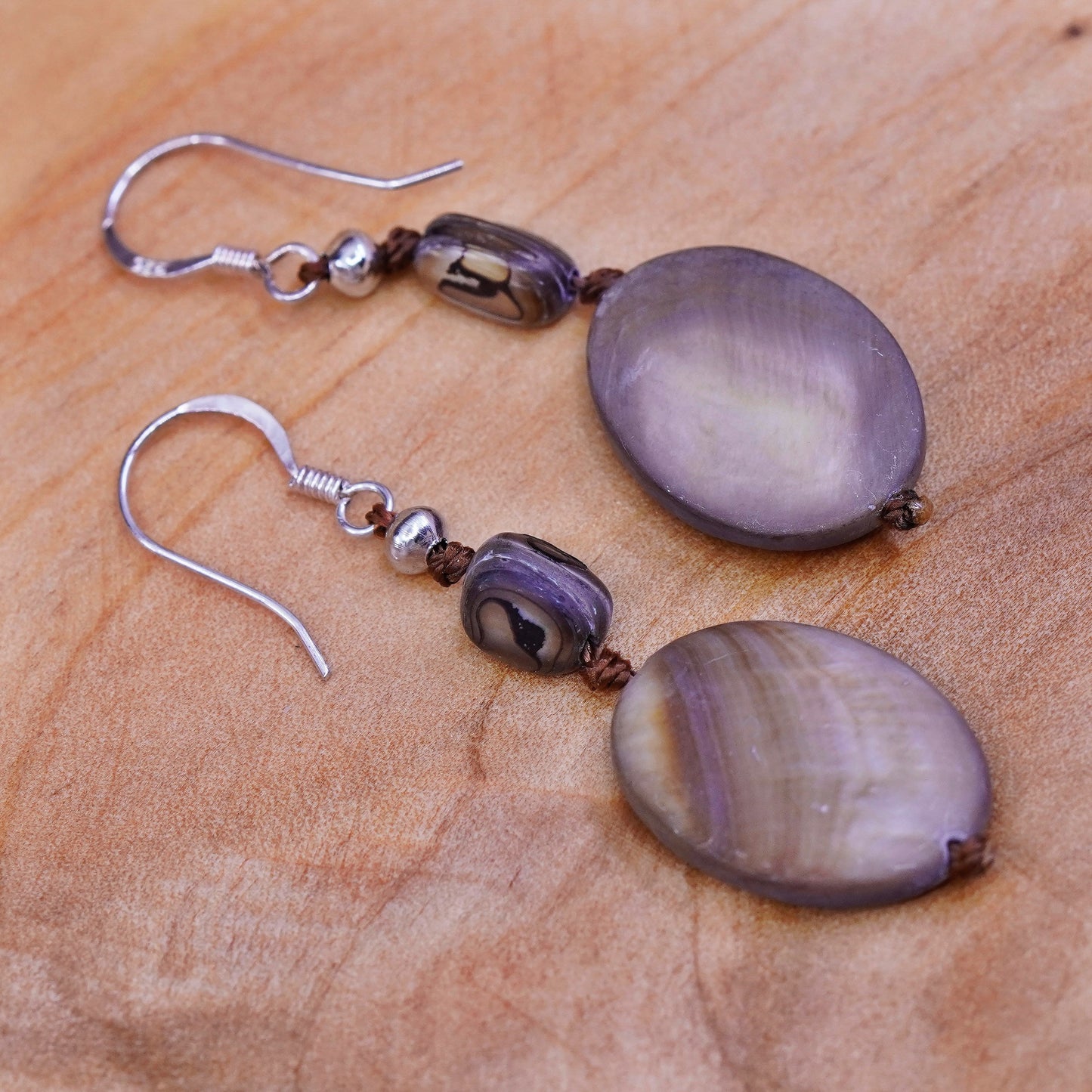 Vintage Sterling 925 silver handmade earrings with brown mother of pearl