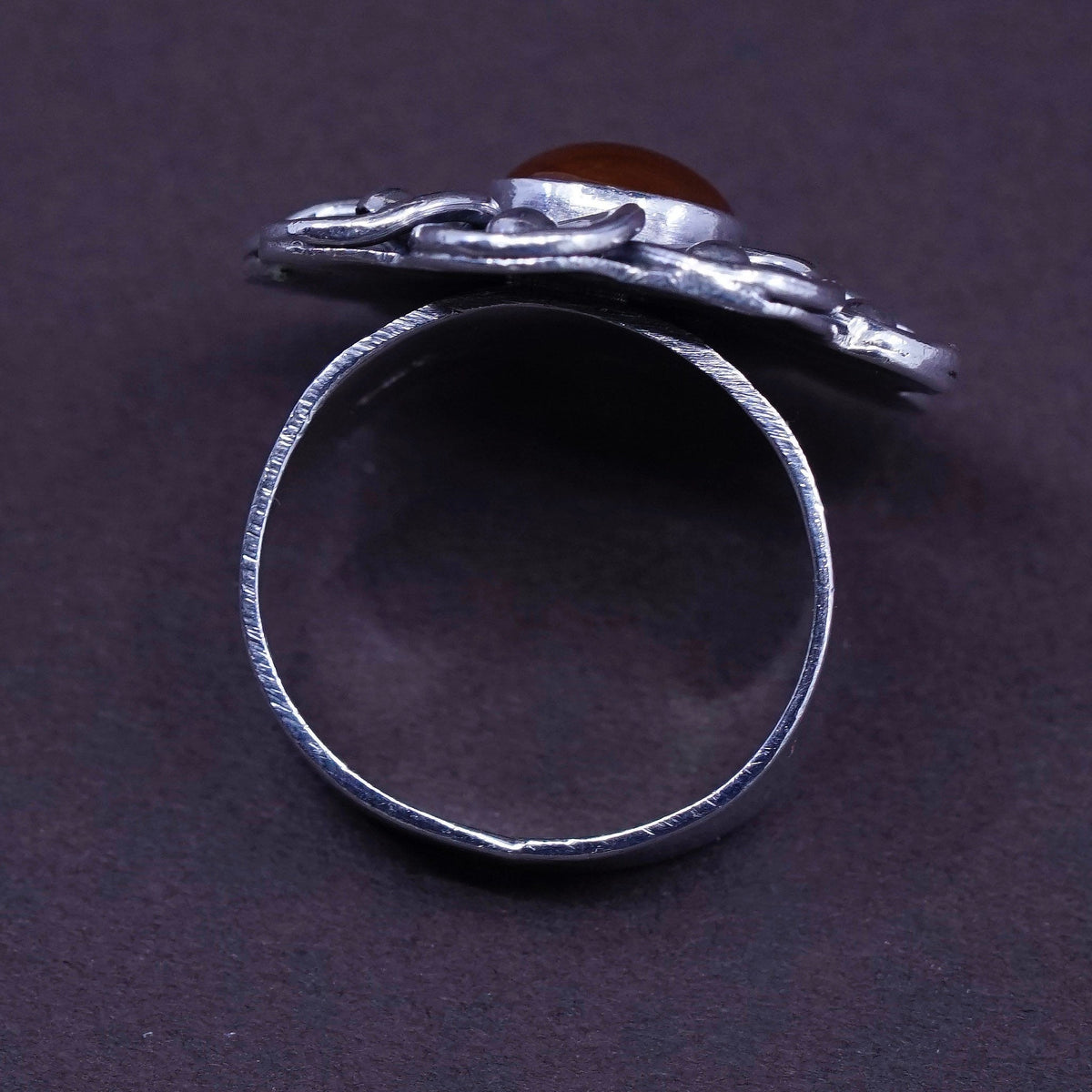 Size 6.5, vintage Sterling silver handmade flower ring with carnelian