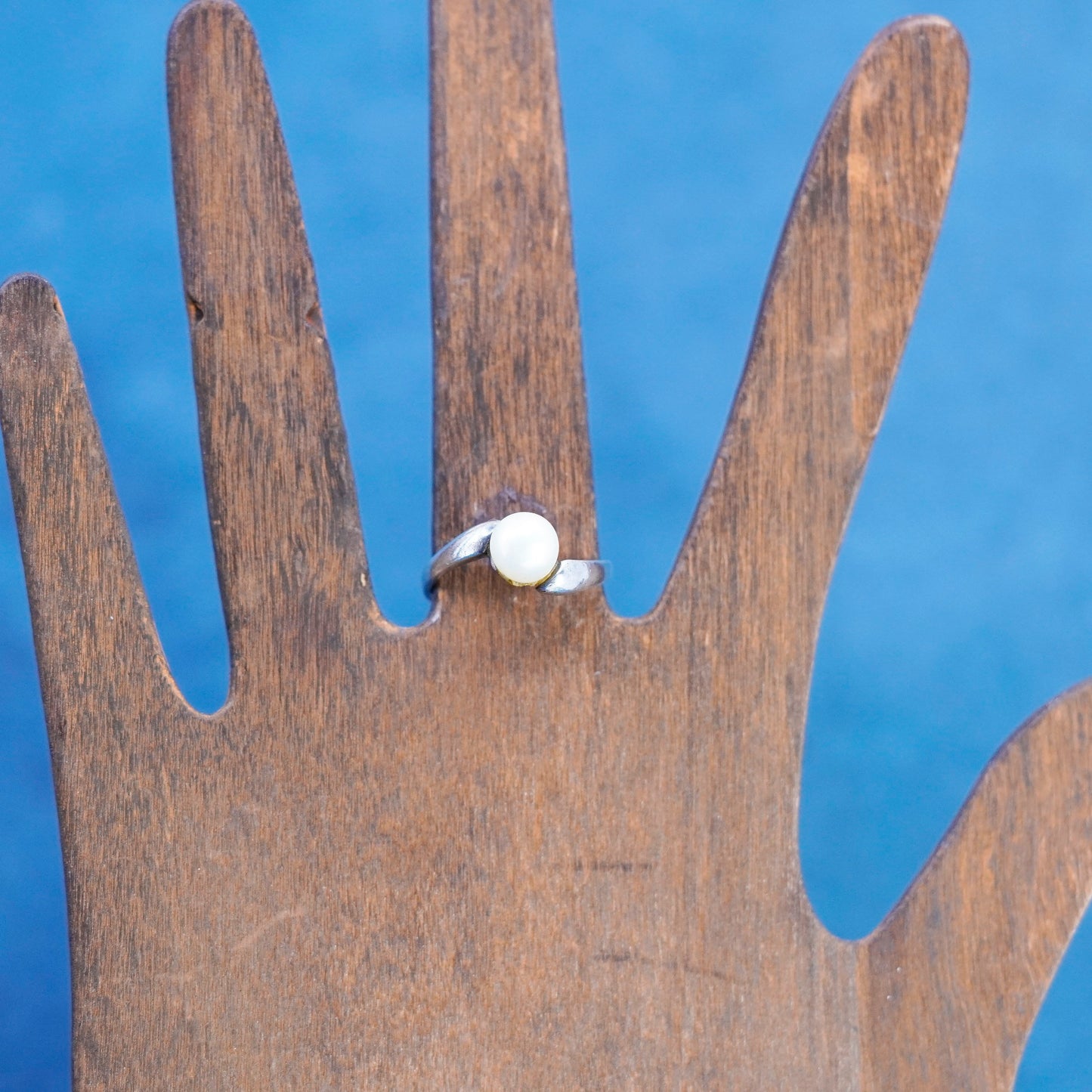 Size 7, vintage sterling 925 silver statement ring band with pearl