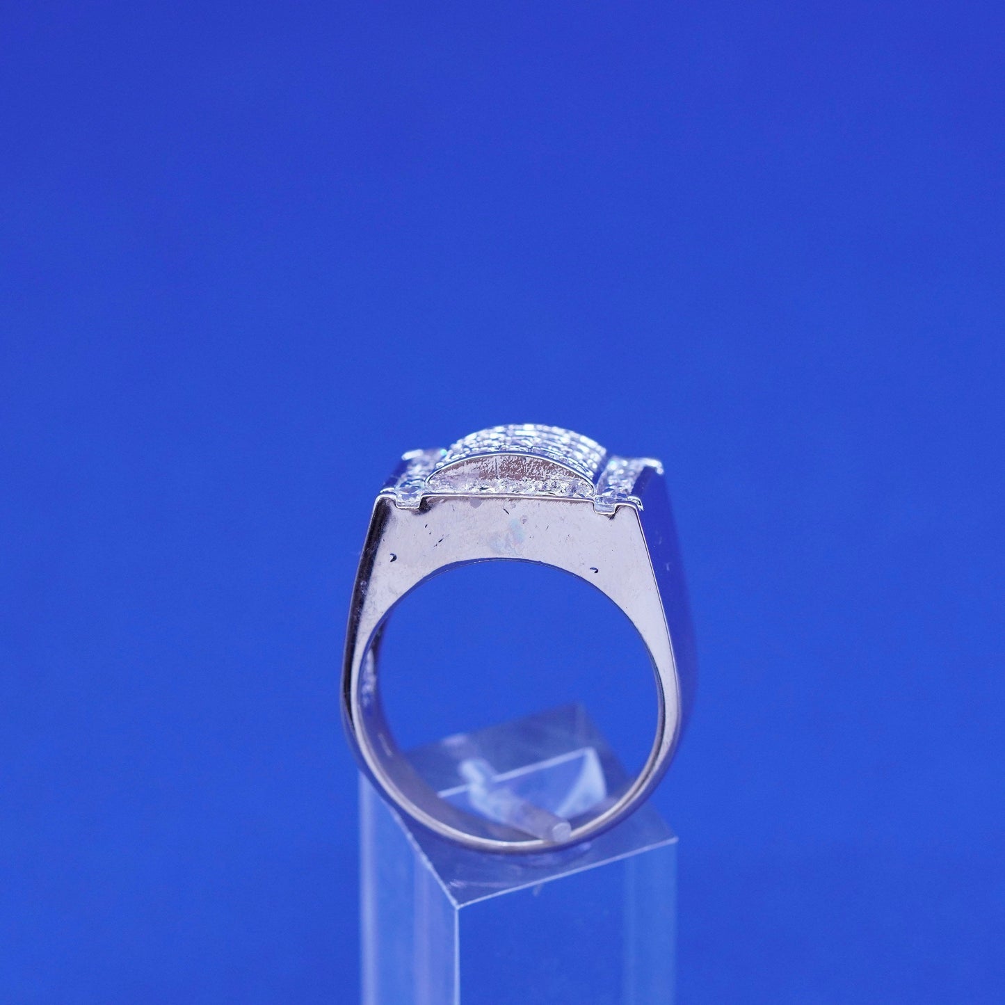 Size 12.25, vintage Sterling 925 silver ring w/ cluster crystal, statement ring