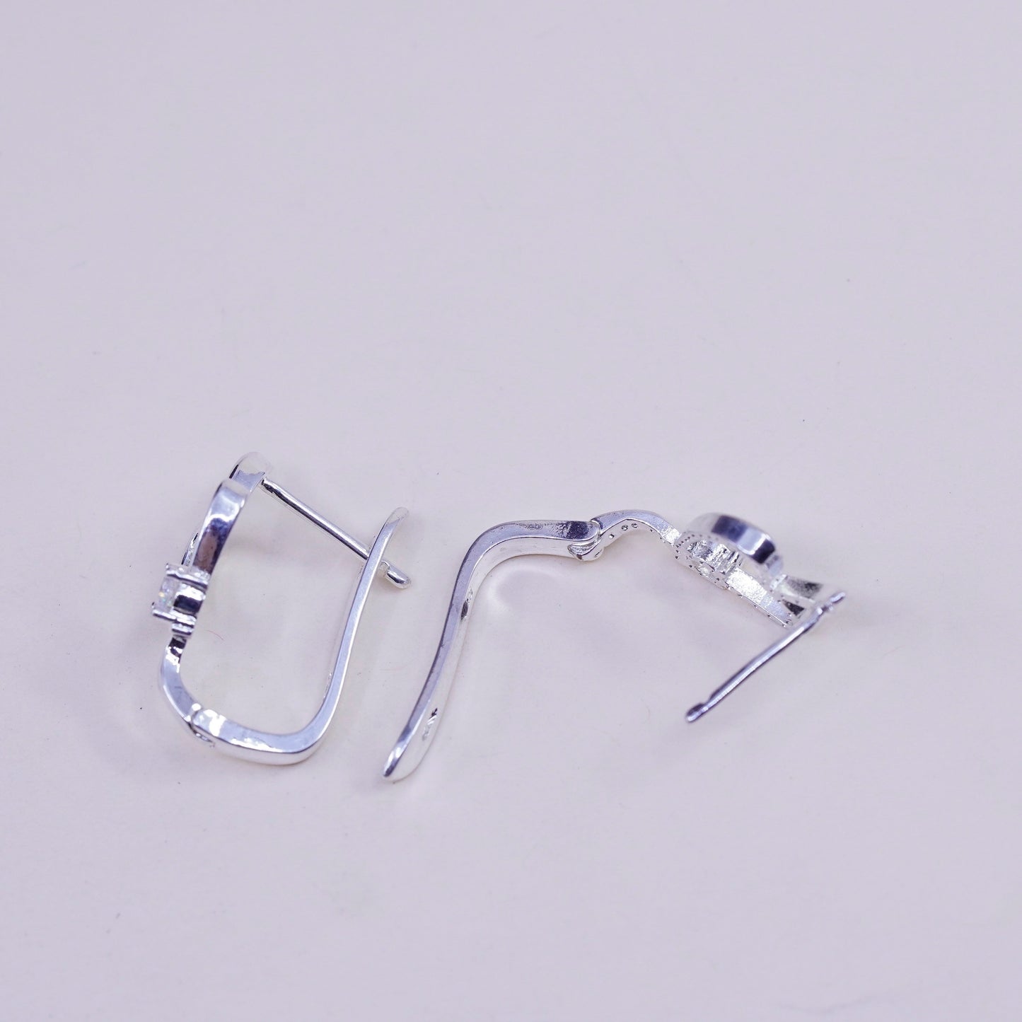 1”, Vintage sterling silver handmade earrings, 925 heart huggie, hoops