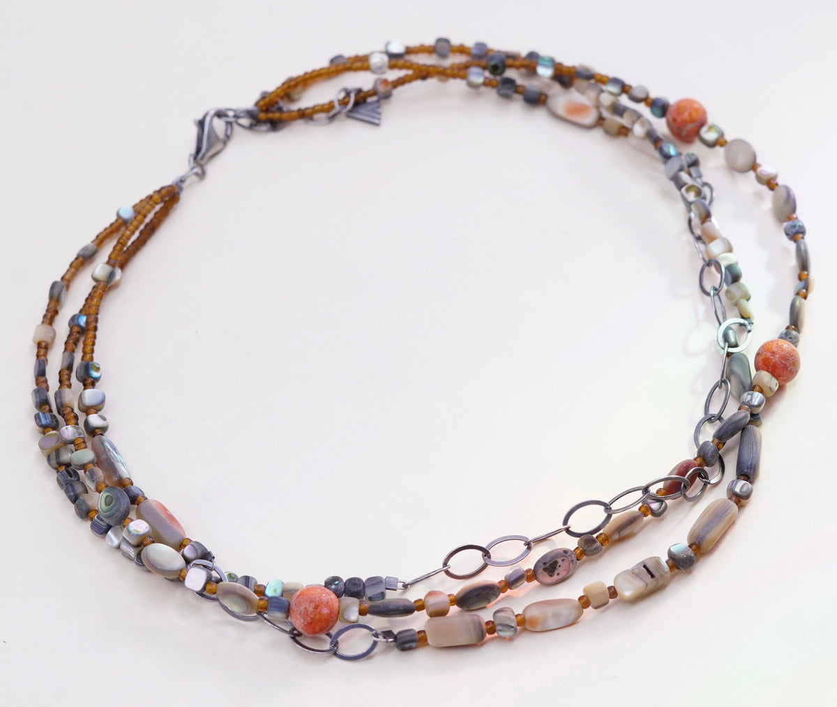 16”+2”, Silpada Sponge Coral Shell Bead Fiesta Sterling Silver Necklace N1563