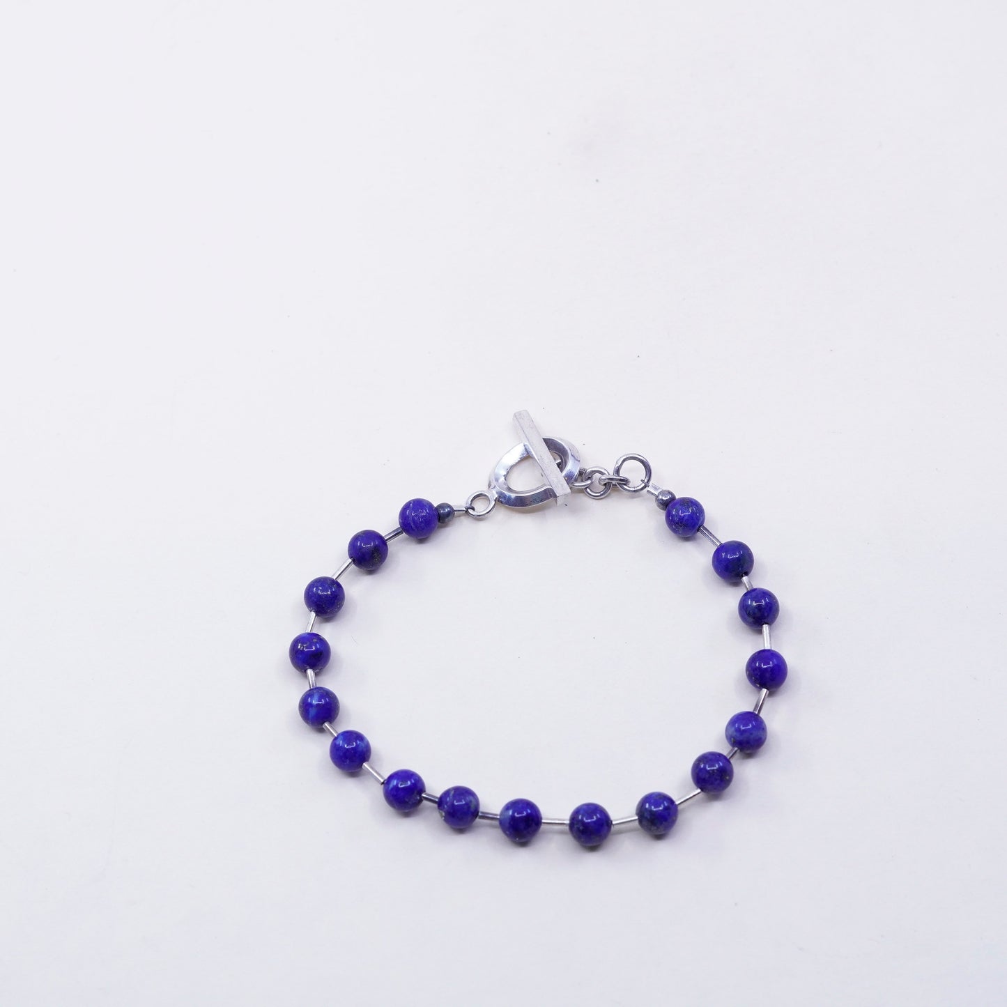 7”, Vintage Sterling 925 silver bracelet with square shaped lapis lazuli beads
