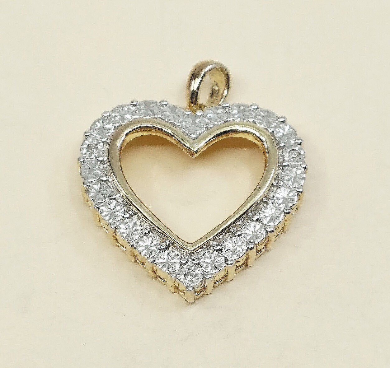 vintage two tone Sterling silver Pendant, 925 heart Pendant w/ real diamond