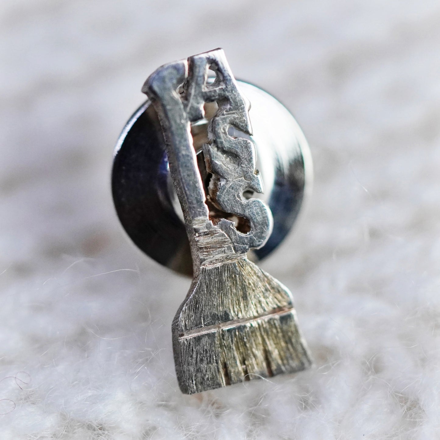 Vintage Sterling silver handmade brooch, 925 broom pin with letter ASS