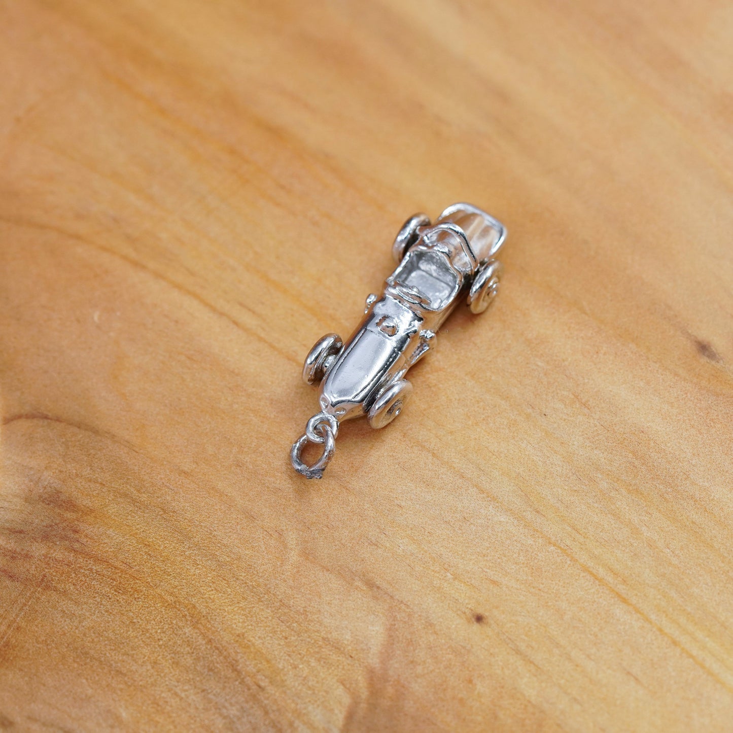 Vintage Sterling silver handmade pendant, 925 racing car charm with mouse rat