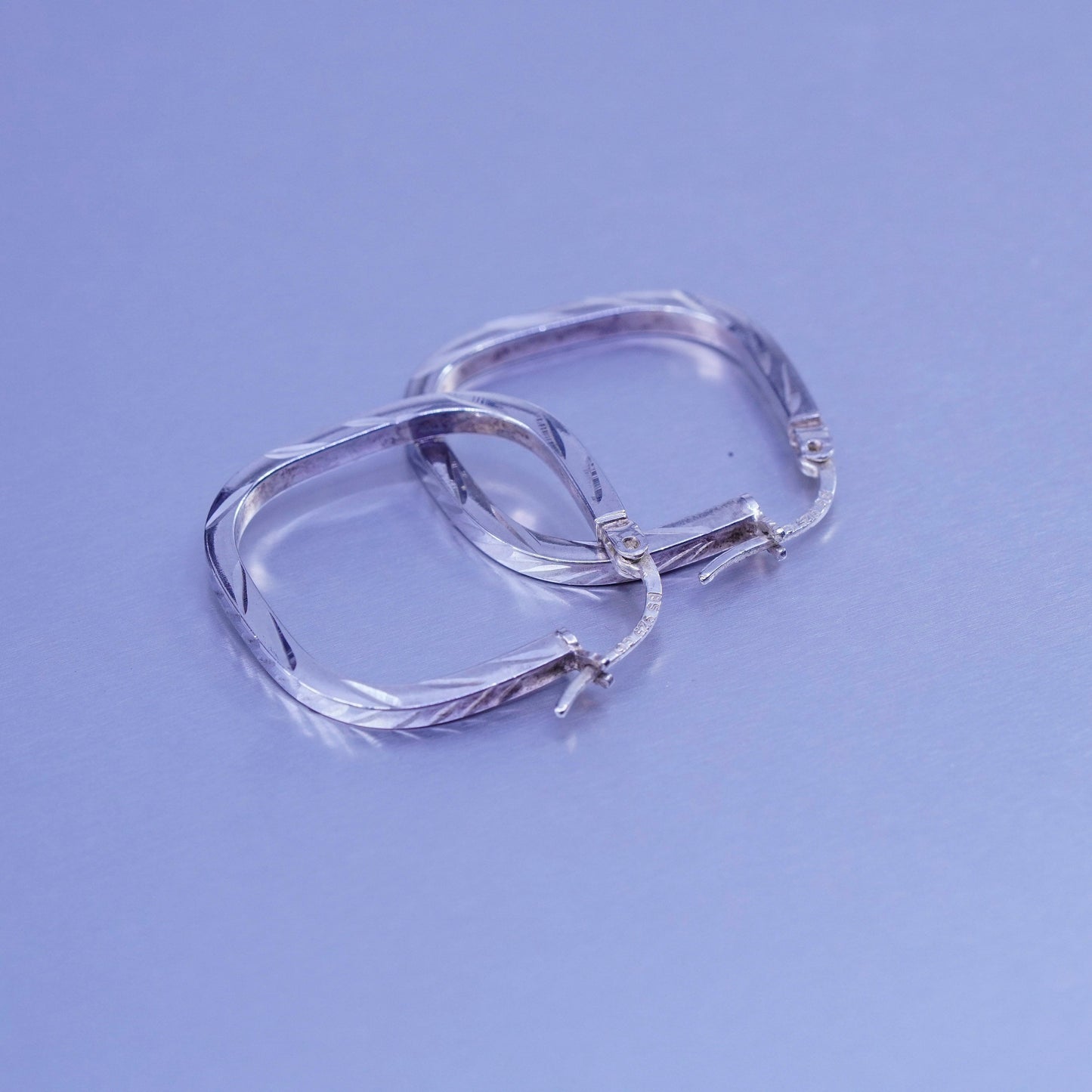 1”, vintage Sterling silver handmade earrings, textured 925 simple square hoops