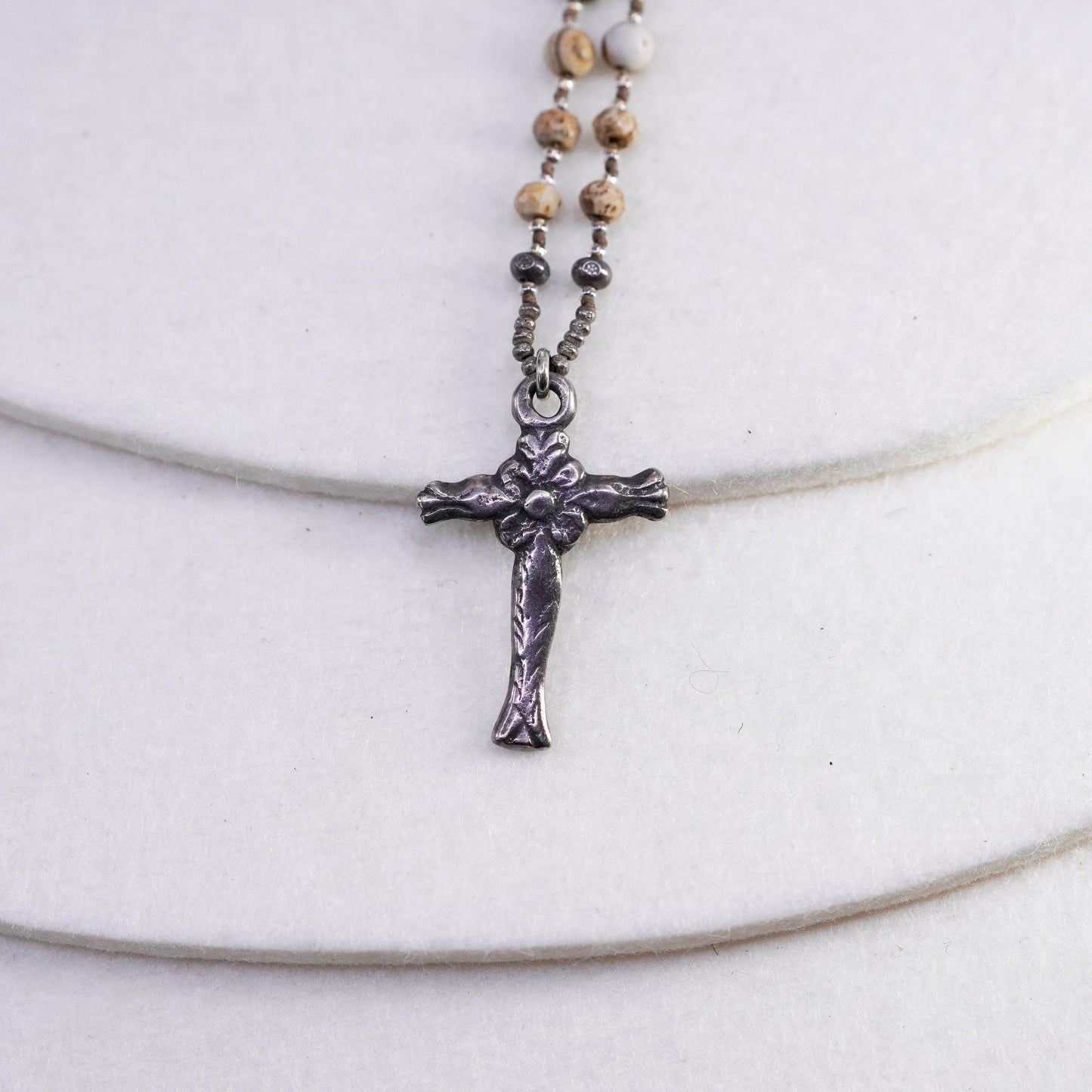 17+1”, Sterling 925 silver handmade necklace with turquoise and cross pendant