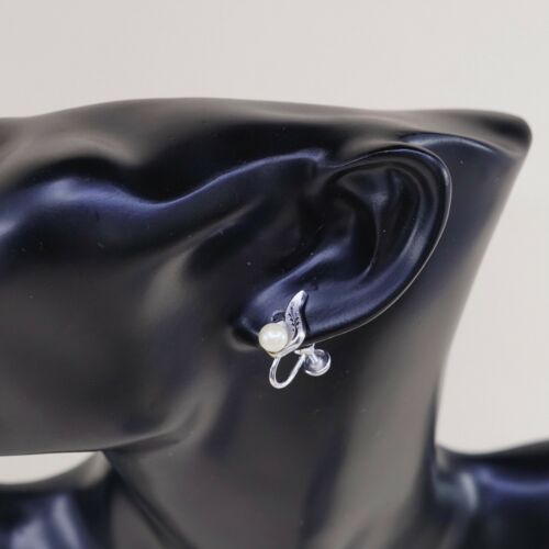 Vtg marvel Sterling 925 Silver Handmade Screw Back Earrings With Pearl