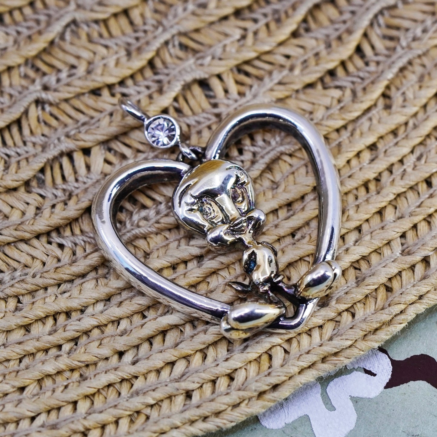Vermeil Lenox Gold Sterling silver handmade Disney tweety bird heart pendant cz