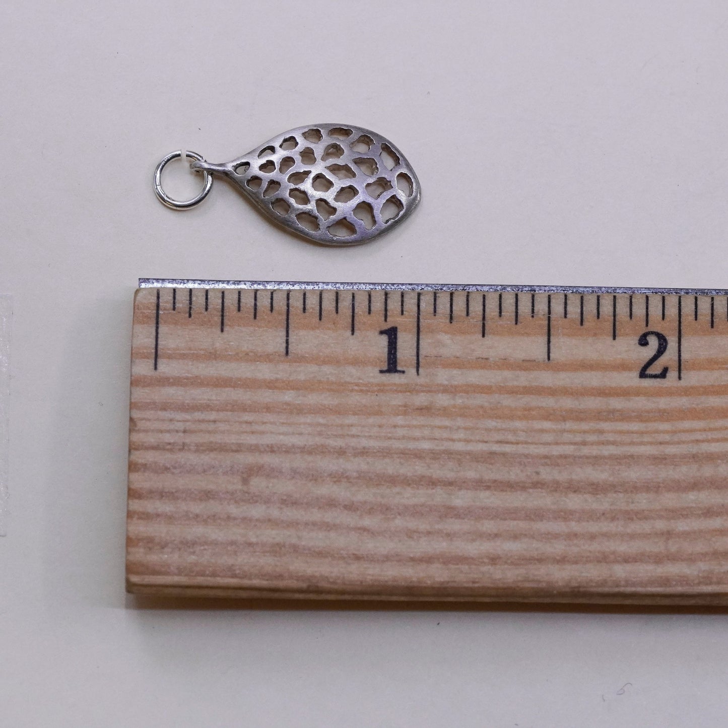 Vintage Sterling silver handmade pendant, filigree leaf 925 charm