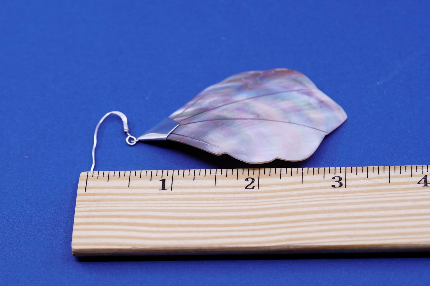 Vintage sterling 925 silver handmade earrings with feather abalone dangles