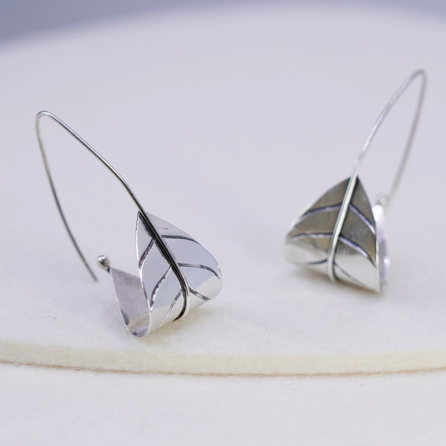 Vintage Sterling 925 silver handmade leaf earrings